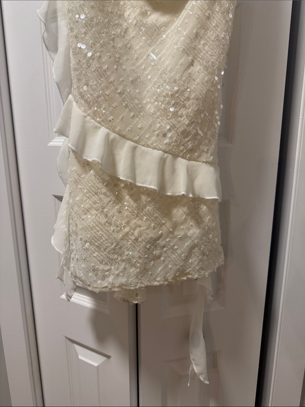 Ivory Sequin Ruffle Slip Dress - Picture 3 of 5